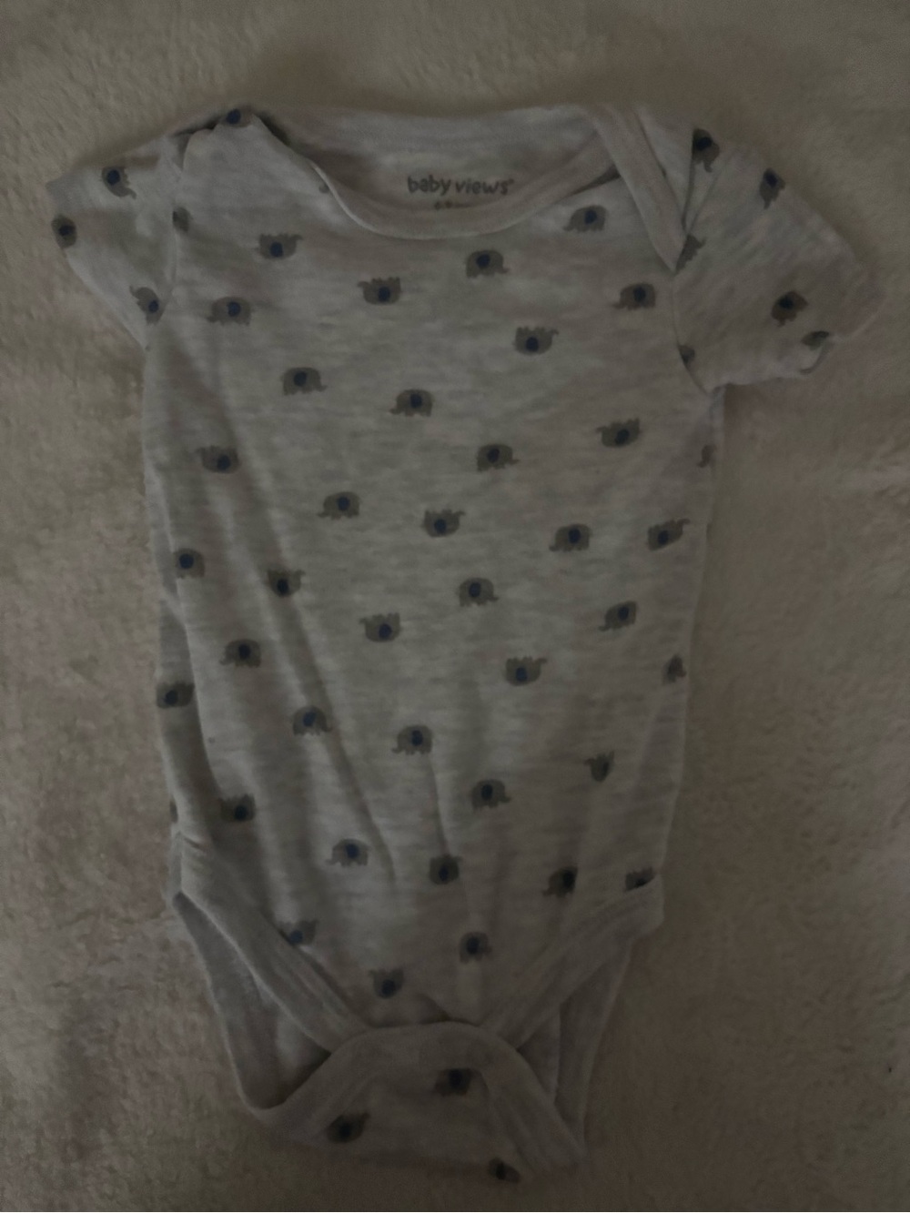 Gray Short-Sleeve One-Piece Bodysuit with Blue Elephant Print